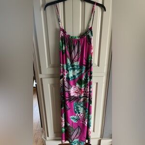 Women’s Floral Maxi Skirt in Fuchsia and Green